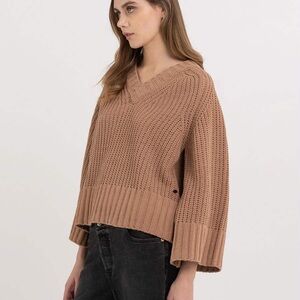 Replay Women's V-Neck Cropped Chenille Sweater With Flared Sleeves